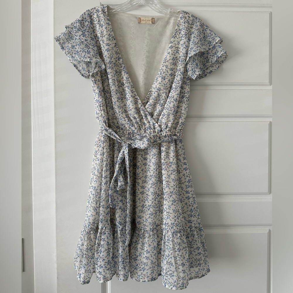 Altar’d State Blue and White Floral Faux Wrap Dress